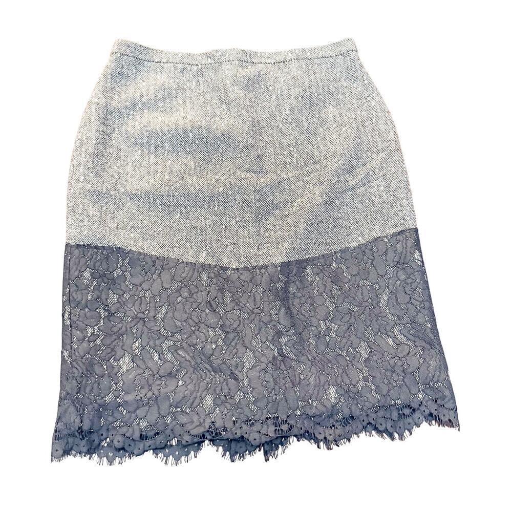 J. Crew Tweed Wool Lace Hem Patterned Two-Tone Pencil Skirt Gray Size 12